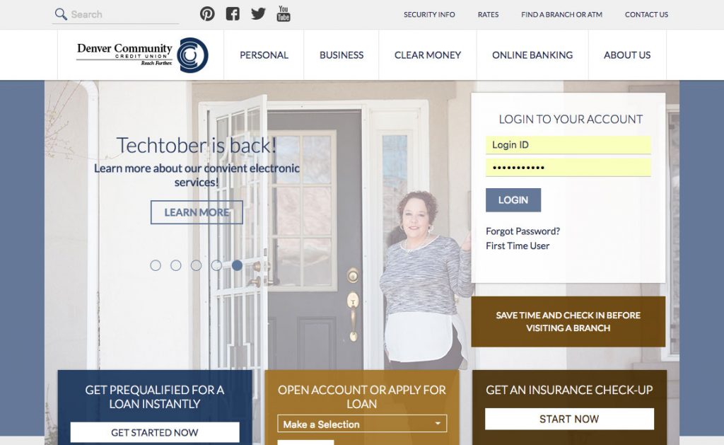 Denver Community Credit Union Login screen