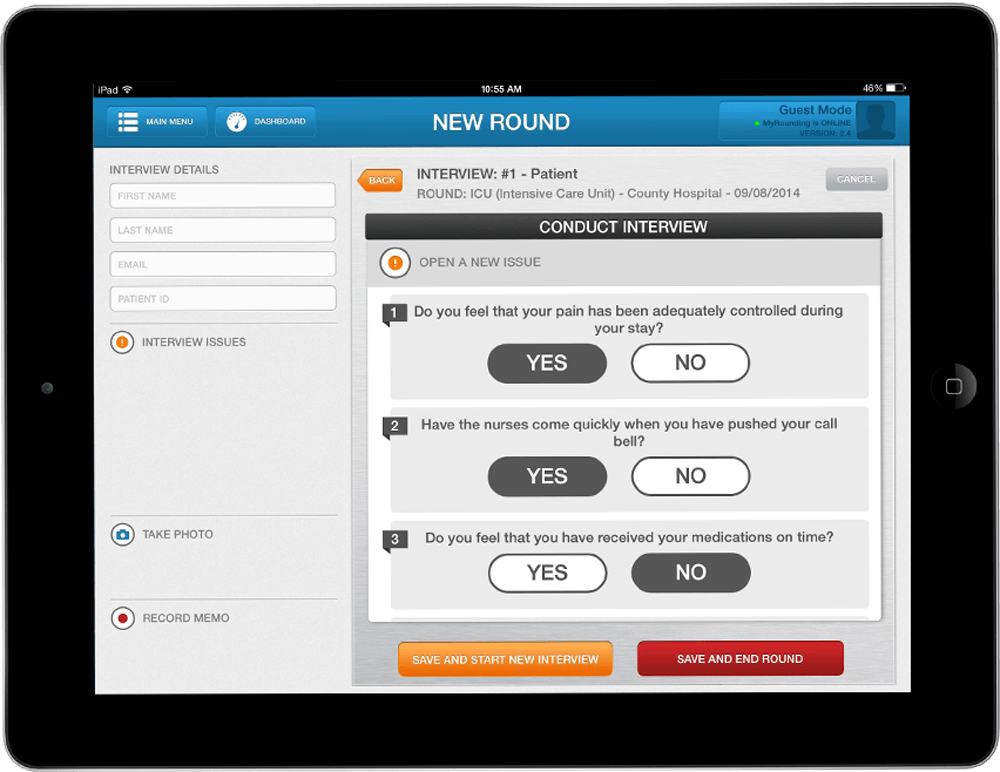 MyRounding web application : new round interview screen