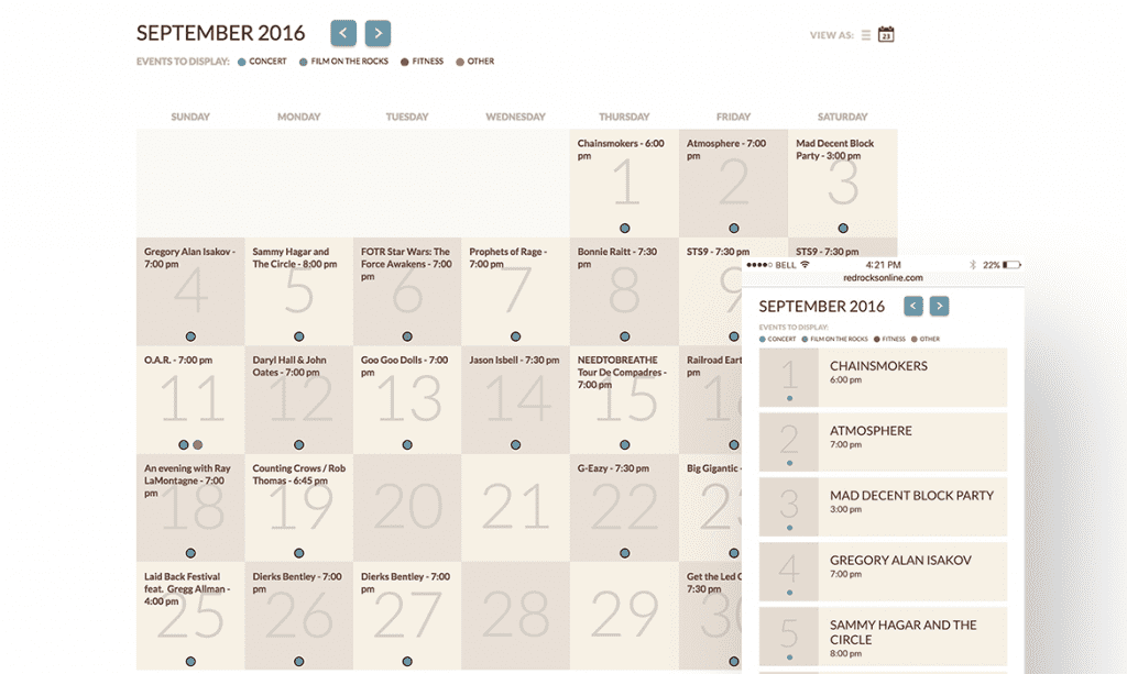 Red rocks Amphitheater events calendar