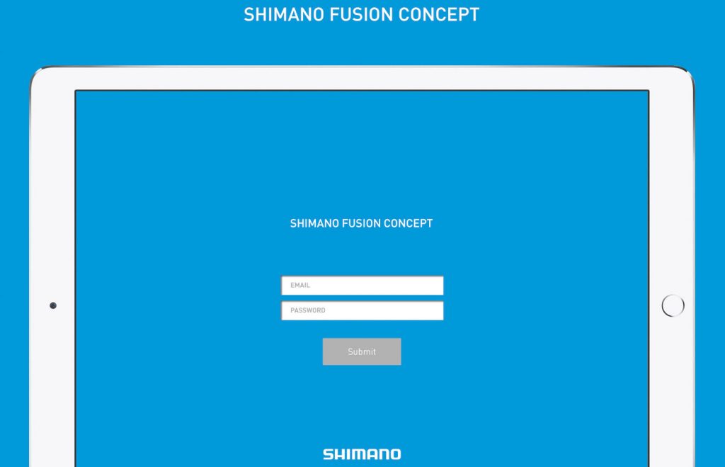 Shimano iOS application Login screen on iPad
