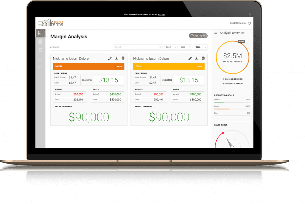 simple farms app margin analysis