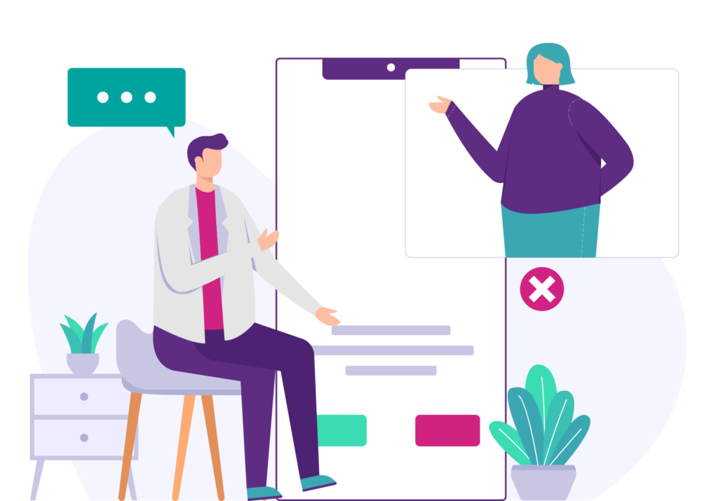 Telehealth app with two people discussing medical concerns